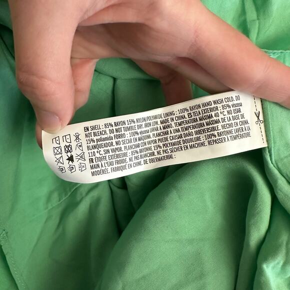 English Factory Green Tiered Midi Dress 2X Modern Chic Flutter Sleeve Summer - Picture 8 of 9